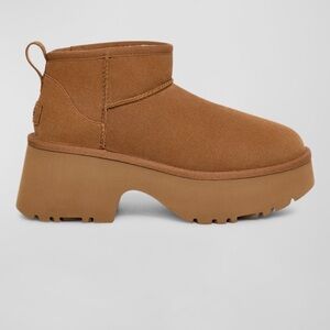 UGG Suede Platform Ankle Booties in Chestnut Brown